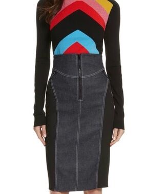 DIANE VON FURSTENBERG High-Waist Two-Tone Pencil Skirt in Charcoal and Black